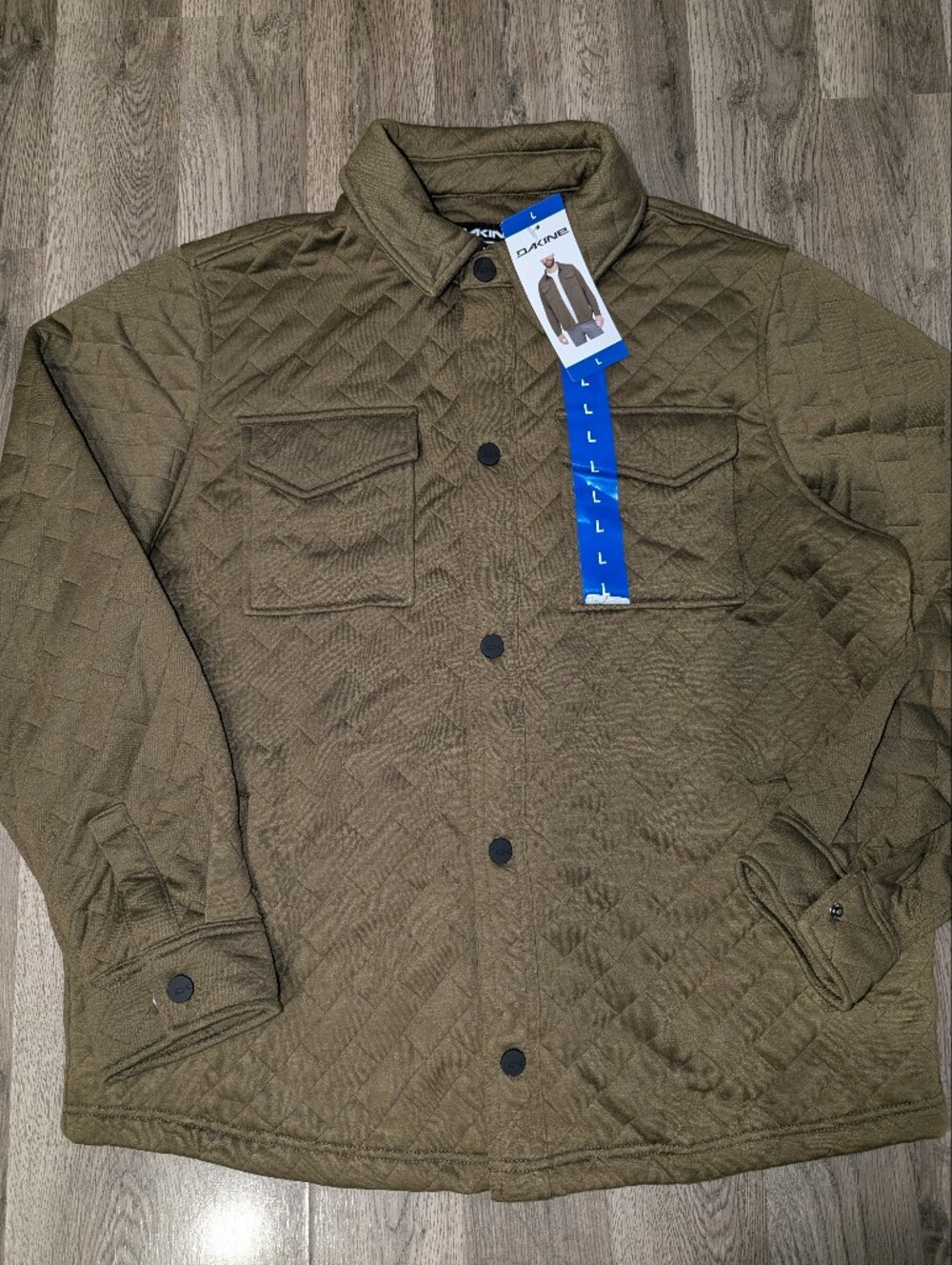 NWT Mens LG Large Dakine Olive Green Quilted Lightweight Shirt Jacket Button